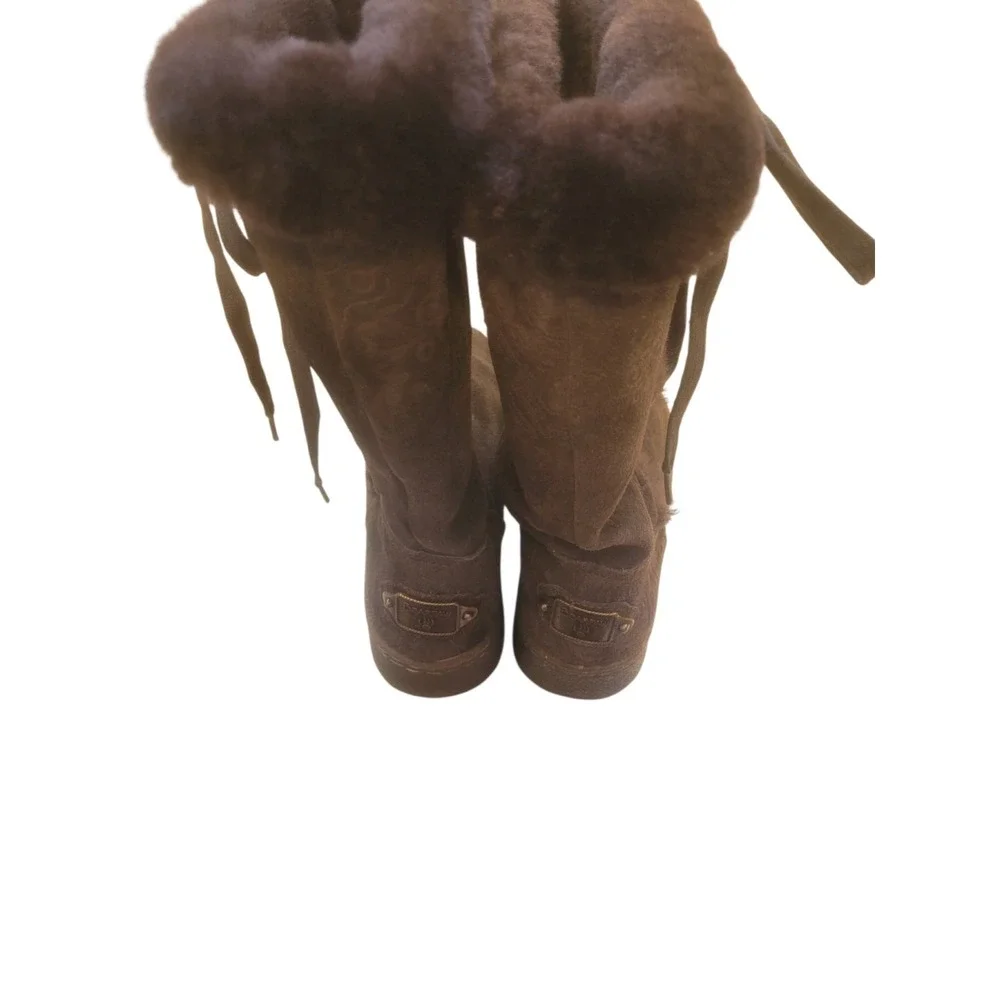 Bearpaw Boots Womens 8 Bristol Tooled Shearling Brown Suede Pull On Mid-Calf‎